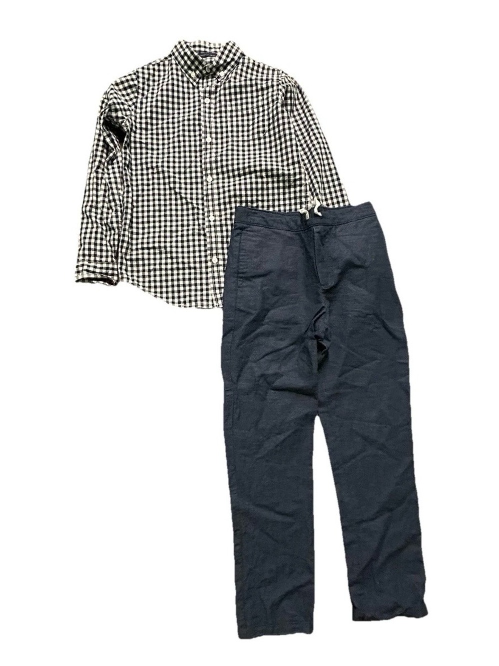 Boys Janie & Jack White Blue Plaid Button Down Shirt Linen Blend Pants Size 8